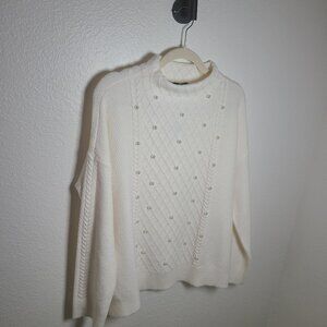 "Ann Taylor" Creme Knit sweater with pearl details - Size L
